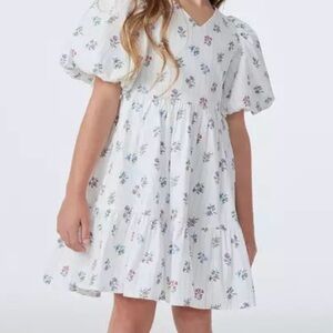 Janie And Jack Jet Ivory Floral Stripe  Bubble Sleeve Dress Size 4 Cotton 100%